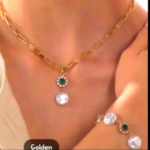 NECKLACE set bracelet,earrings faux pearl pendant brand new